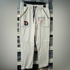 Double D Ranch White Pants with Blue Stitching